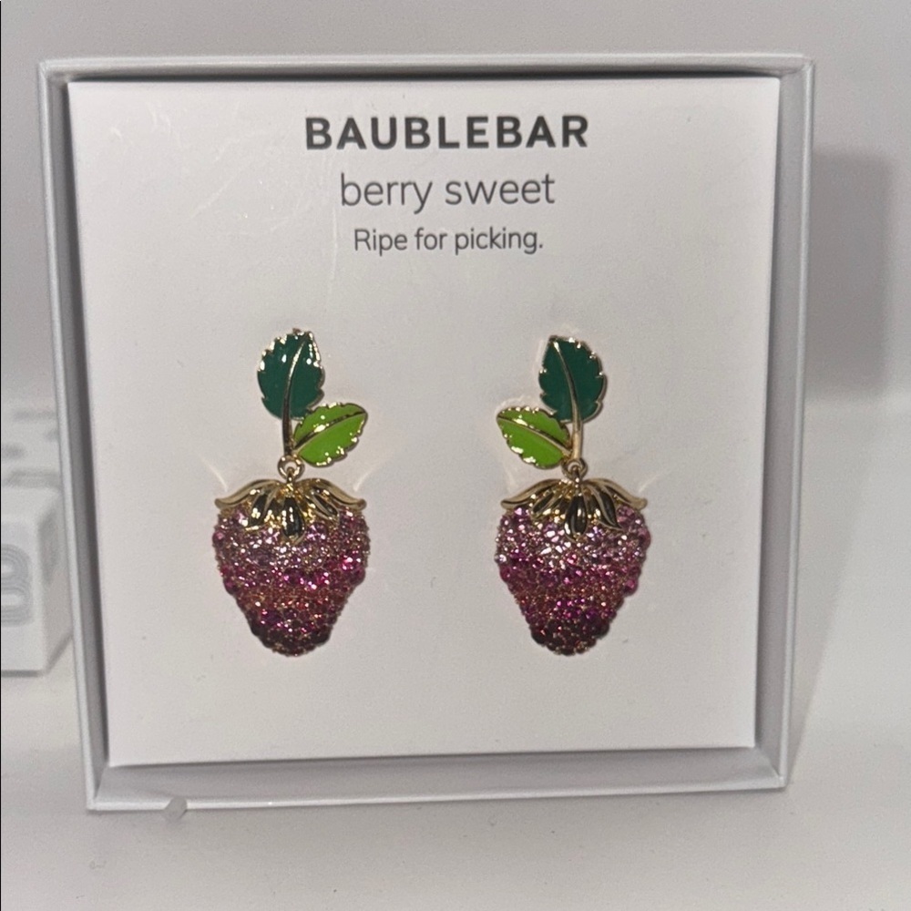 BaubleBar Pink and Green Strawberry Berry Earrings